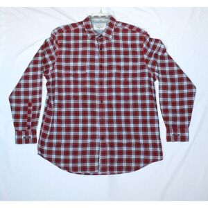 Nautica Men's True Craftsmanship Red Tartan Plaid Long Sleeve Button Up Shirt Lg